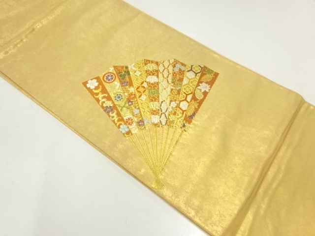 扇面に花模様織り出し袋帯